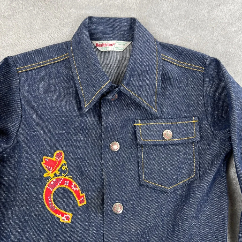 Vintage Health-Tex Selvedge Denim Jacket 4T Blue Kids Western Snap Front Shirt